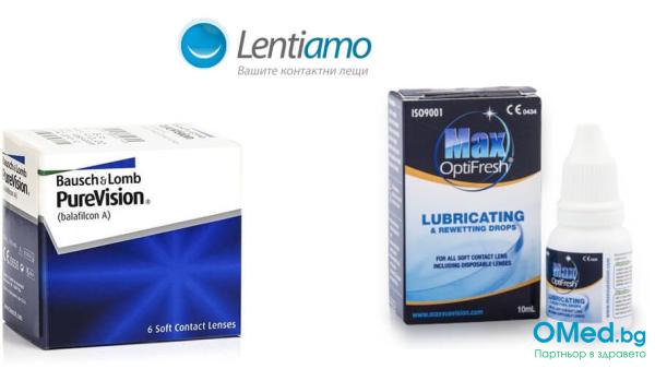 Едномесечни контактни лещи PureVision(6 бр.)+ капки за очи Max OptiFresh 10 ml, за 37.73 лв. от Lentiamo